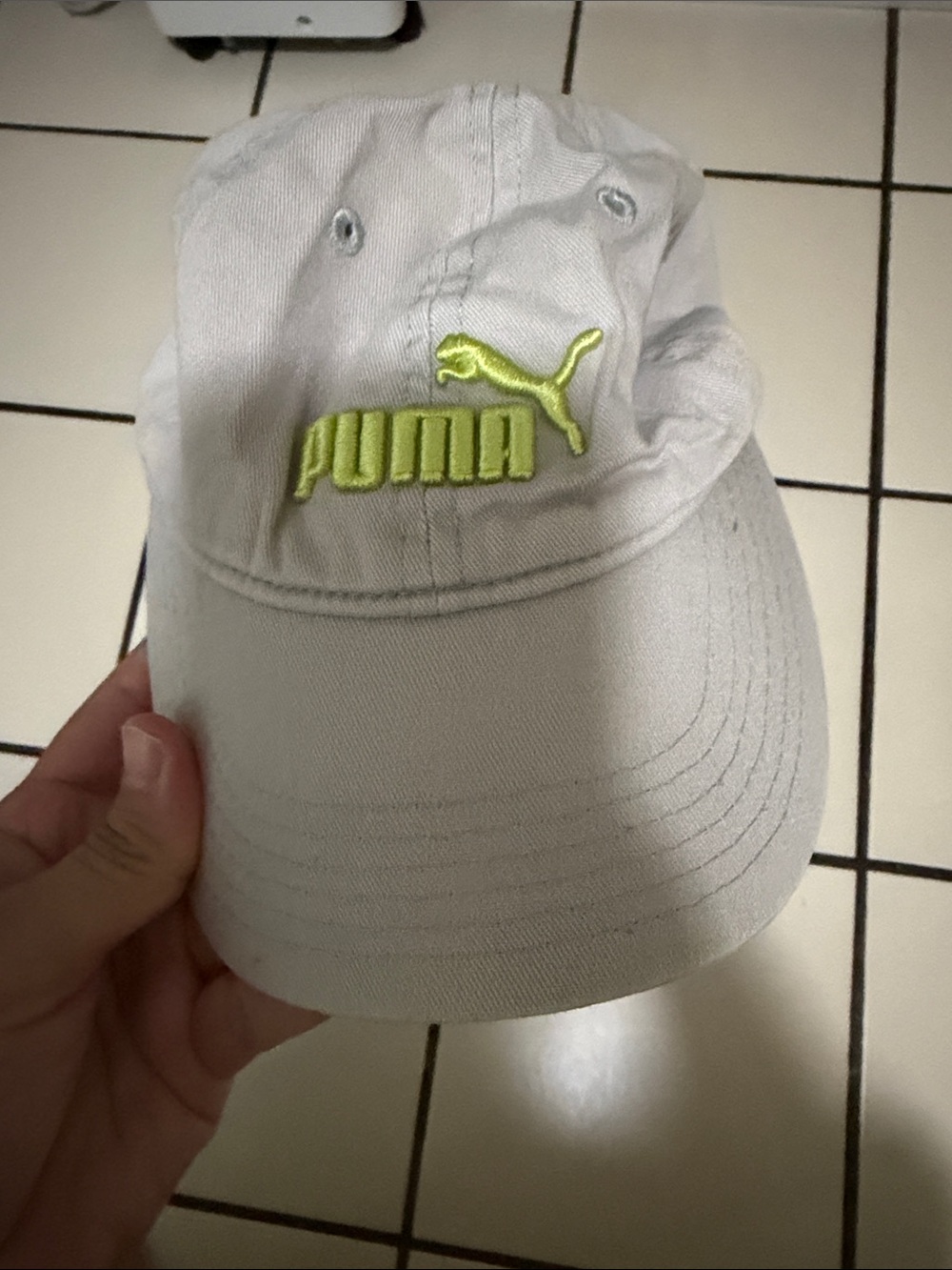 Puma Light Gray Cap with Neon Green Logo